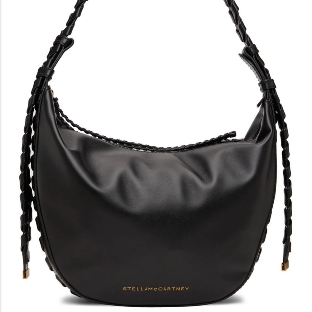 NWOT Stella McCartney Black Braided Shoulder Hobo Bag - Picture 2 of 9